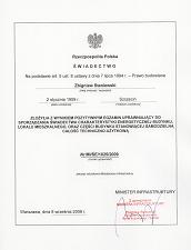 Zbigniew Staniewski - uprawnienia do sporządzania certyfikatów energetycznych